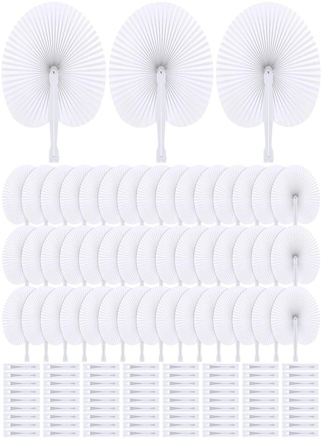 Aodaer 120 Pack White Paper Fans with Plastic Handles Round Folding Fans Handheld Fans for Party Favors Wedding - Image 1